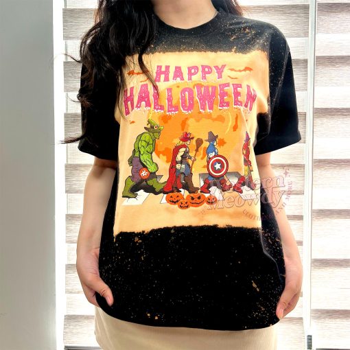 Happy Halloween Marvel Heroes – Bleached T-Shirt