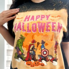 Happy Halloween Marvel Heroes – Bleached T-Shirt