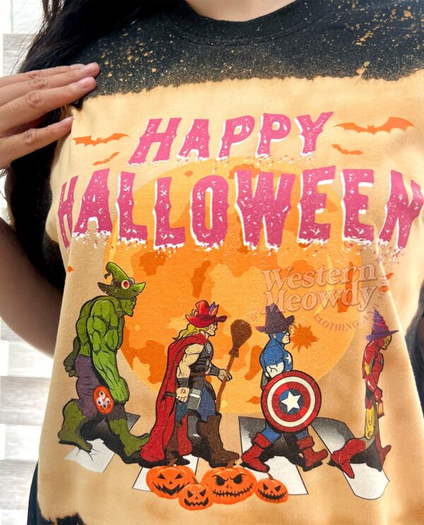Happy Halloween Marvel Heroes – Bleached T-Shirt