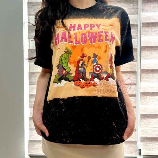 Happy Halloween Marvel Heroes – Bleached T-Shirt