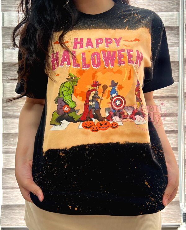 Happy Halloween Marvel Heroes – Bleached T-Shirt