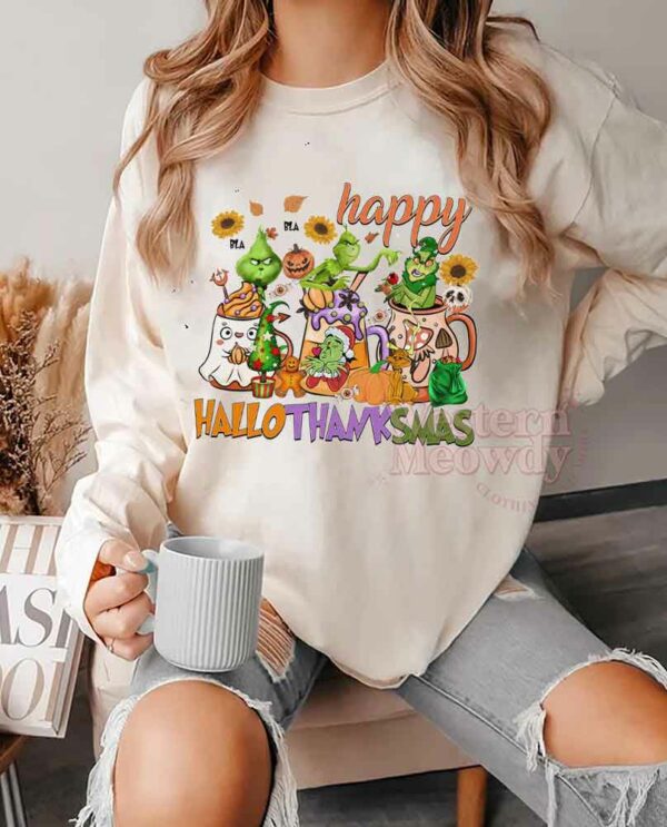 Happy HaloThankSmas Grinch Christmas Sweatshirt