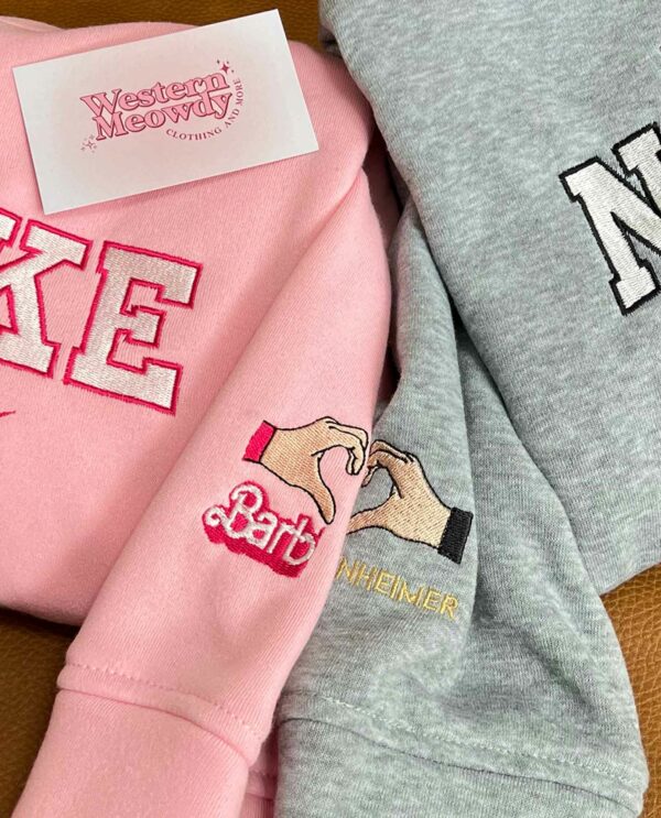 Barbie And Oppenheimer Embroidered Couple Sweatshirt