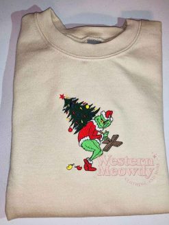 Grinch Christmas Embroidered Sweatshirt