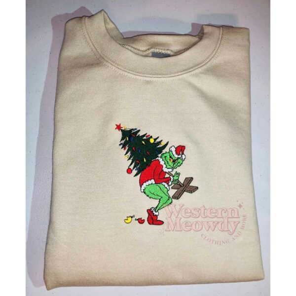 Grinch Christmas Embroidered Sweatshirt