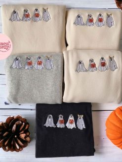 Spooky Season Ghost Dogs Embroidered Sweatshirt