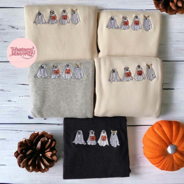 Spooky Season Ghost Dogs Embroidered Sweatshirt