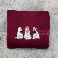 Ghost Dogs Trick or Treat Halloween Embroidered Sweatshirt