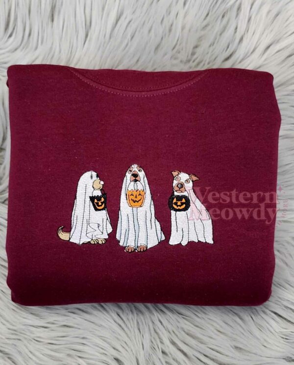 Ghost Dogs Trick or Treat Halloween Embroidered Sweatshirt