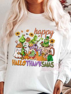 Happy HaloThankSmas Grinch Christmas Sweatshirt