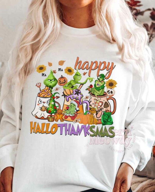Happy HaloThankSmas Grinch Christmas Sweatshirt