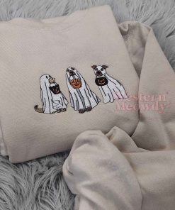 Ghost Dogs Trick or Treat Halloween Embroidered Sweatshirt
