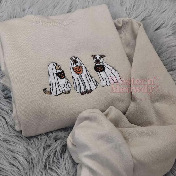 Ghost Dogs Trick or Treat Halloween Embroidered Sweatshirt