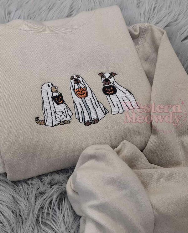 Ghost Dogs Trick or Treat Halloween Embroidered Sweatshirt