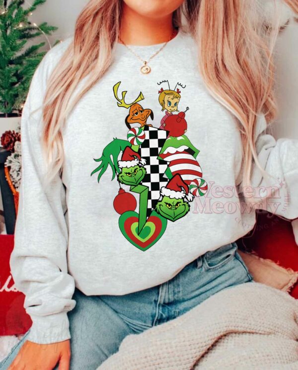 Grinch Checkerboard Pattern Sweatshirt