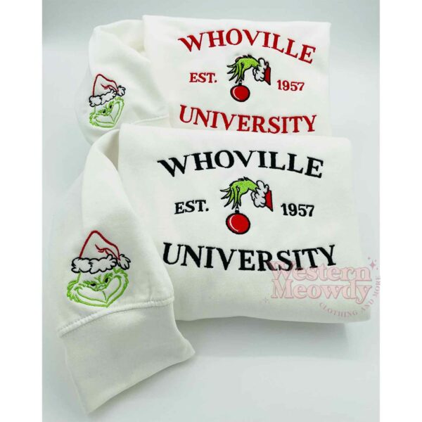 Grinch Whoville University Est 1957 Custom Sleeve Sweatshirt
