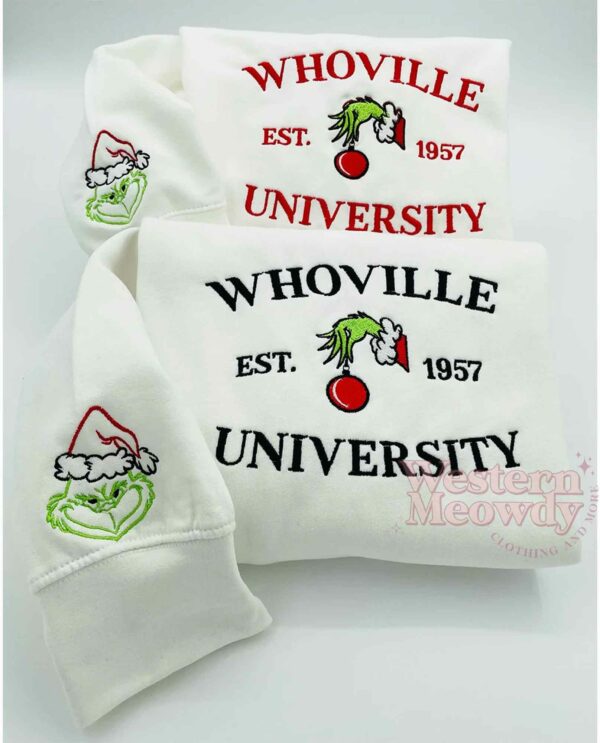 Grinch Whoville University Est 1957 Custom Sleeve Sweatshirt