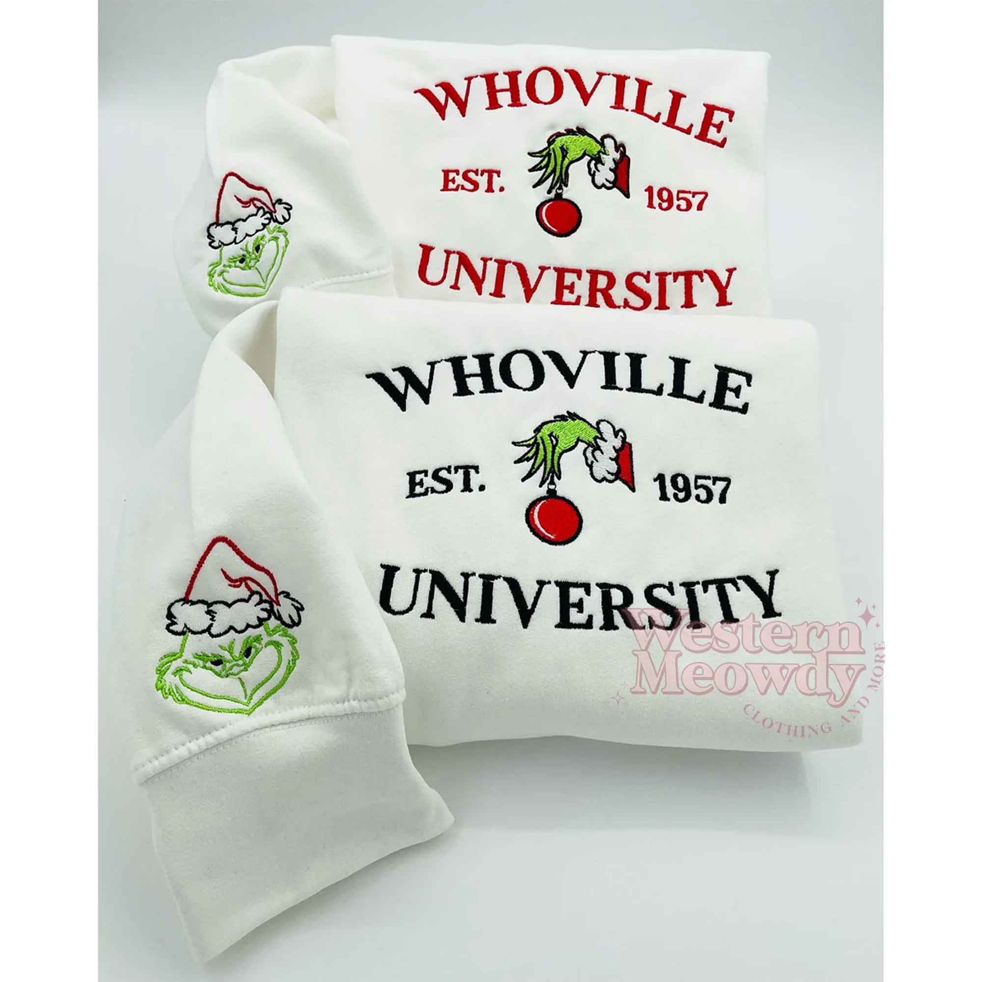 Whoville University Grinch Embroidered Hoodie, Sweatshirt