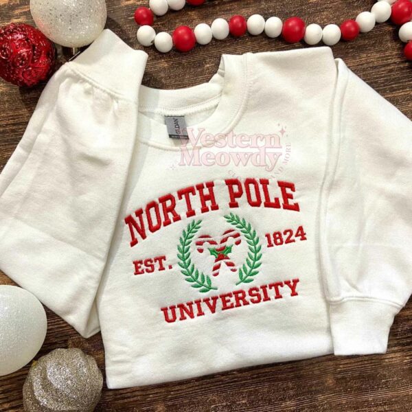 North Pole University Est 1824 Collage Embroidered Crewneck