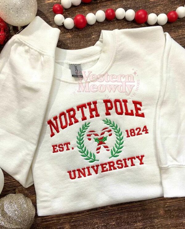 North Pole University Est 1824 Collage Embroidered Crewneck