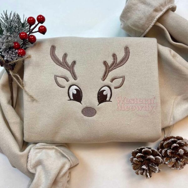 Reindeer Christmas Embroidered Sweatshirt