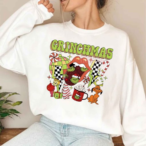 Grinch Grinchmas Checkerboard Lips Christmas Sweatshirt