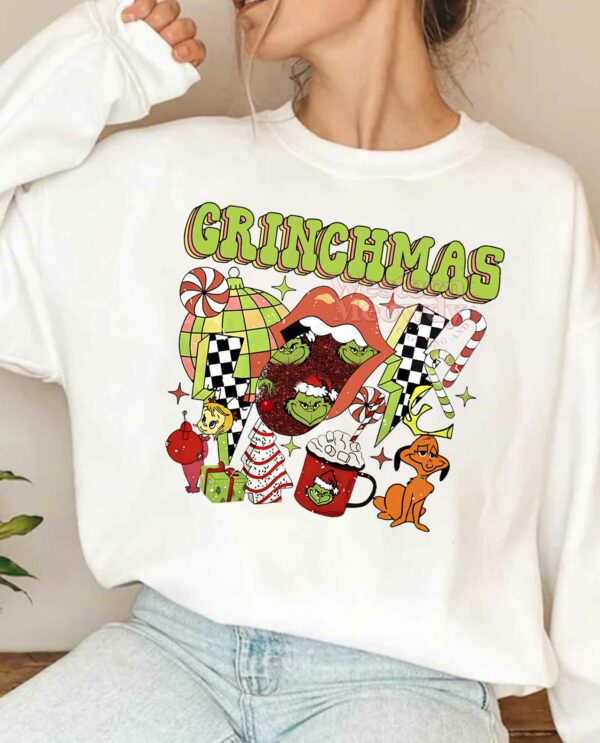 Grinch Grinchmas Checkerboard Lips Christmas Sweatshirt