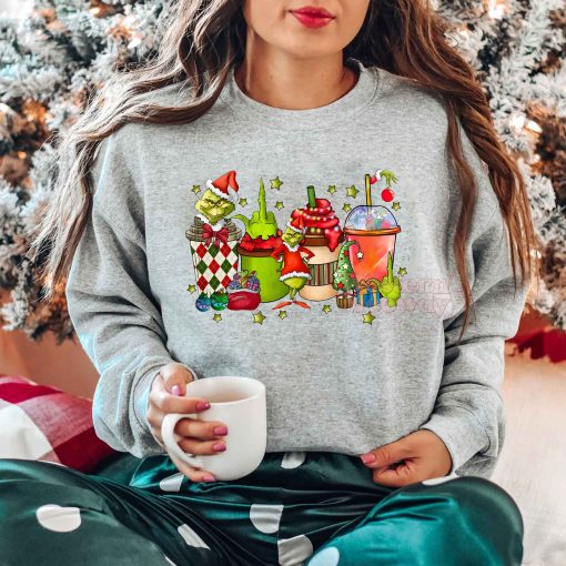 Grinch Christmas Coffee Cups Sweatshirt