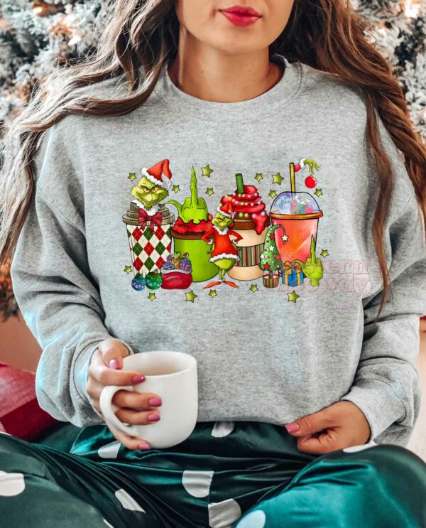 Grinch Christmas Coffee Cups Sweatshirt