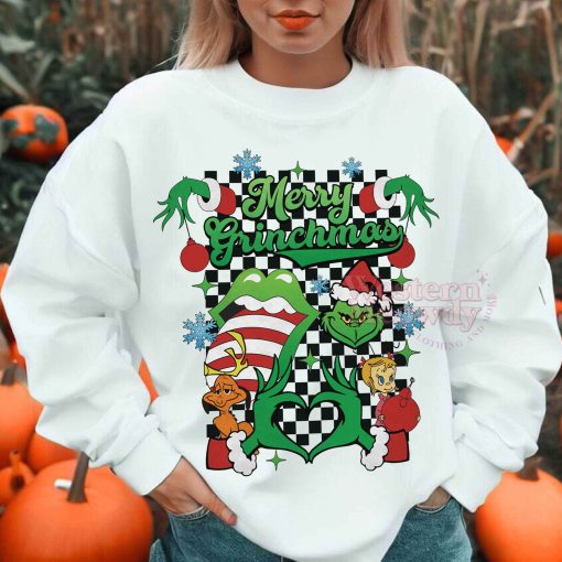Grinch Christmas Checkerboard Pattern Sweatshirt