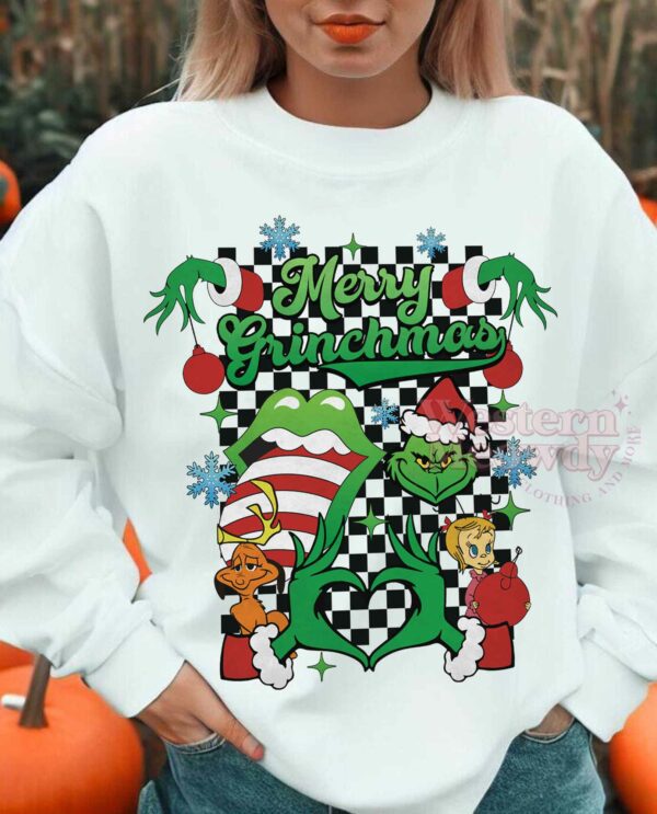 Grinch Christmas Checkerboard Pattern Sweatshirt