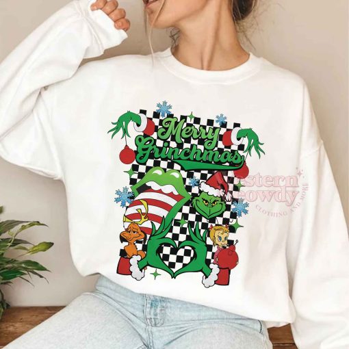 Grinch Christmas Checkerboard Pattern Sweatshirt