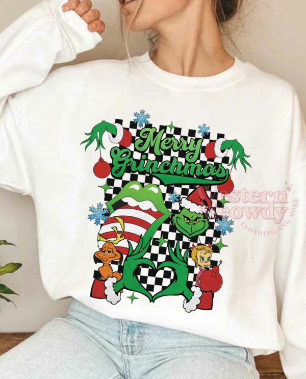 Grinch Christmas Checkerboard Pattern Sweatshirt