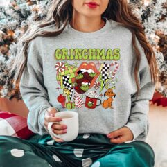 Grinch Grinchmas Checkerboard Lips Christmas Sweatshirt