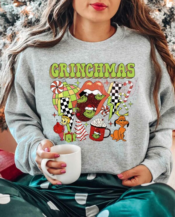 Grinch Grinchmas Checkerboard Lips Christmas Sweatshirt