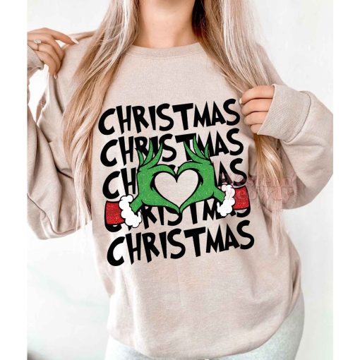 Christmas Grinch Hands Heart Sign Sweatshirt