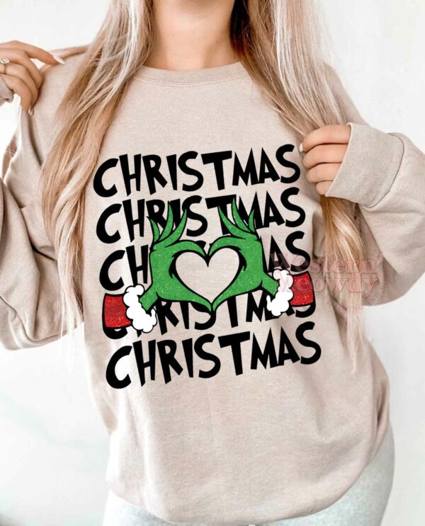 Christmas Grinch Hands Heart Sign Sweatshirt