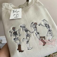 Dancing Cowboy Skeletons Embroidered Sweatshirt