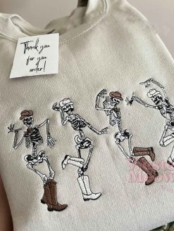Dancing Cowboy Skeletons Embroidered Sweatshirt