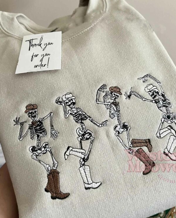 Dancing Cowboy Skeletons Embroidered Sweatshirt