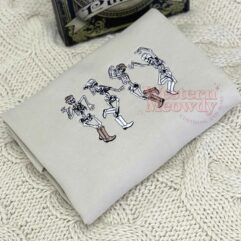 Dancing Cowboy Skeletons Embroidered Sweatshirt