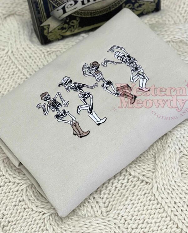 Dancing Cowboy Skeletons Embroidered Sweatshirt