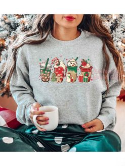 Christmas Elf Snowman Latte Coffee Cups Sweatshirt
