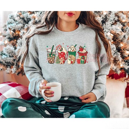 Christmas Elf Snowman Latte Coffee Cups Sweatshirt