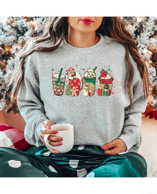 Christmas Elf Snowman Latte Coffee Cups Sweatshirt
