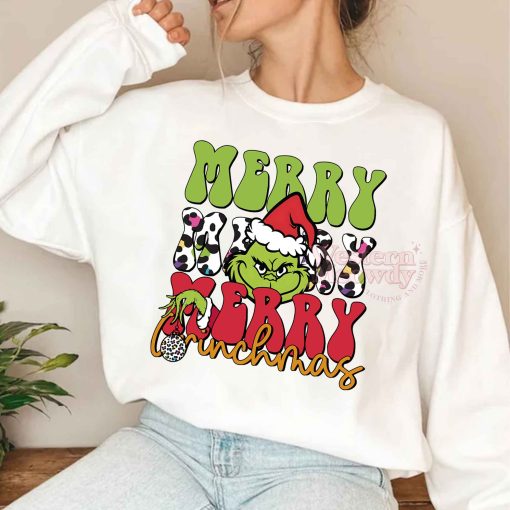 Grinch Merry Grinchmas Cow Pattern Sweatshirt