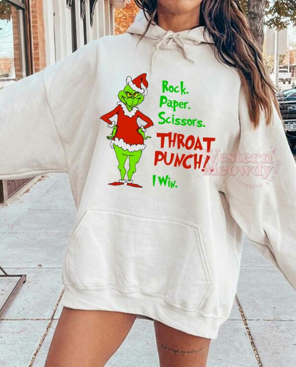 Rock Paper Scissors THROAT PUNCH I WIN Grinch Sweatshirt