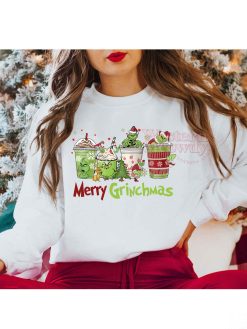 Grinch Coffee Cup Style Merry Xmas Sweatshirt