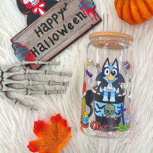 Stitch Halloween Witch Coffee Cups 16oz Libbey Glass - Western Meowdy