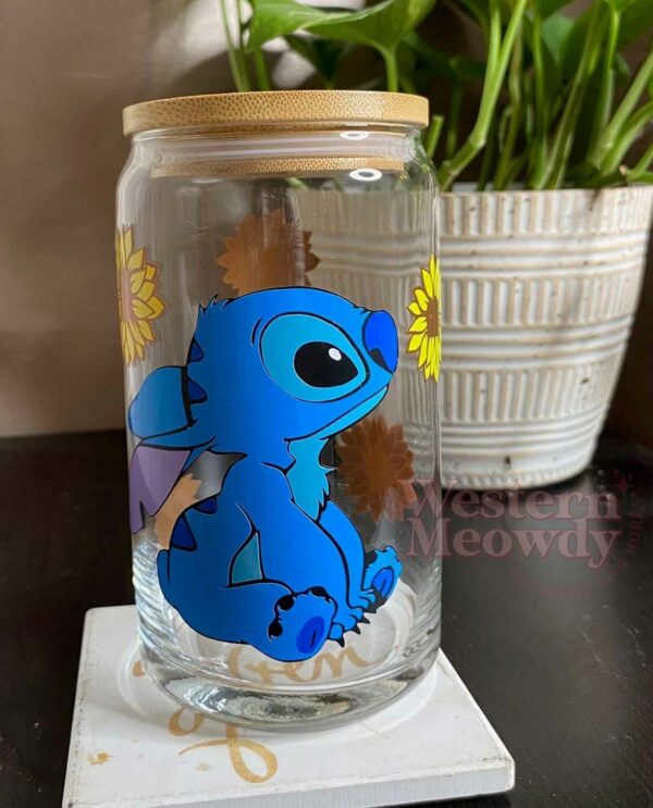 Stitch Sunflower Ver2 Coffee Cups 16oz Libbey Glass